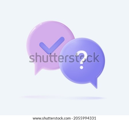A survey of the reaction of speech bubbles. Cancellation icons, confirmed signs of false rejection or clarification, question. Survey reaction 3d icon. Vector illustration Royalty-Free Stock Photo #2055994331