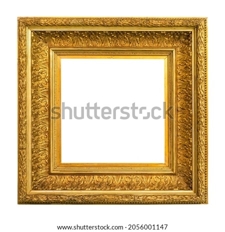 square old extra wide golden picture frame cutout on white background