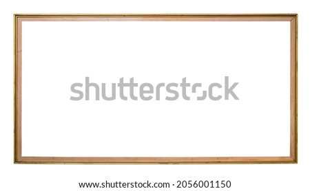 horizontal long narrow wooden picture frame cutout on white background