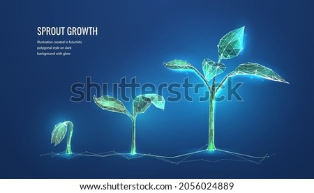 Seedling growth in a futuristic polygonal style. Green business development concept. Change or transformation in technology. Vector illustration.  Royalty-Free Stock Photo #2056024889