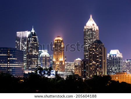 Group of buildings at Atlanta downtown at dusk