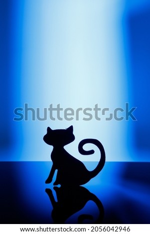 Halloween concept. Silhouette of a cat on a blue background.
