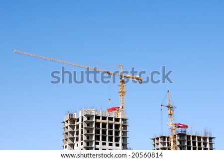 Construction of office building from glass and concrete