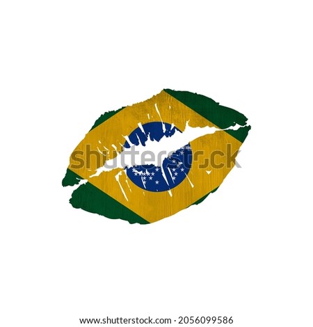 World countries. Lip print patriotic kiss- sublimation on white background. Brazil