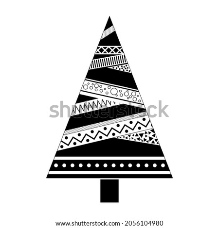 Vector stylized Christmas tree isolated on a white background. Merry Christmas and Happy New Year Holiday concept for vintage invitation card, postcard, ticket, label.