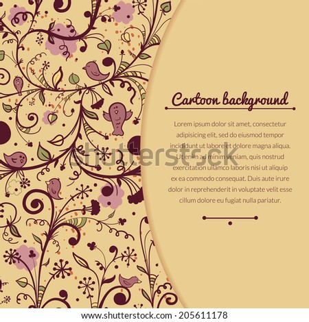 Floral vintage vector illustration with flowers, birds and space for text