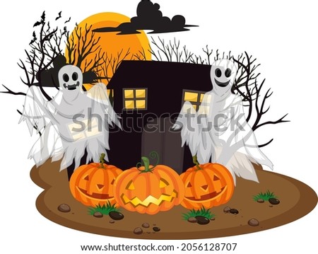 Ghost with Jack-o'-lantern for Halloween illustration