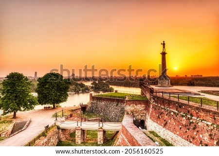 Kalemegdan Fortress and Victor Monument at Sunset, Belgrade, Serbia Royalty-Free Stock Photo #2056160525