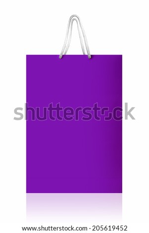 Violet shopping bag, isolated with clipping path on white background. Violet shopping bag with reflect and copy space.