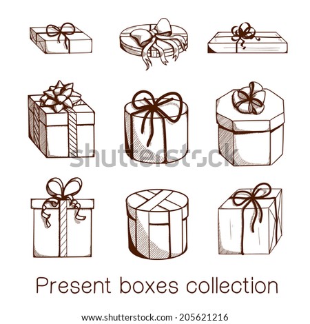 Present boxes collection. Sketch objects isolated on white.