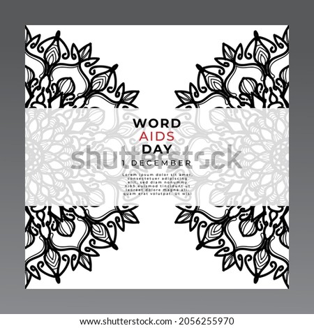 1 December world aids day banner or card template and background with mandala.
