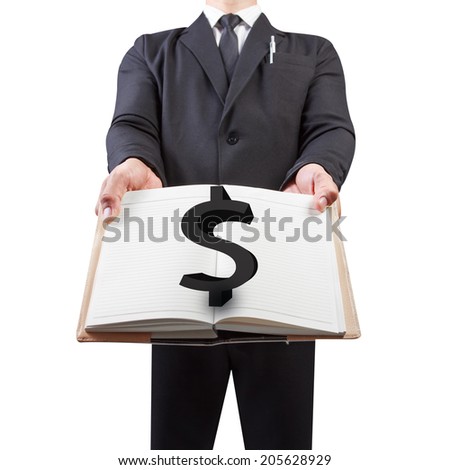 business man open a book have us dollar sign isolate on white background with clipping path