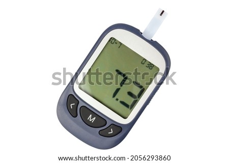 Glucometer on a white background. Medical device. A device for measuring sugar. Isolate on white. Royalty-Free Stock Photo #2056293860