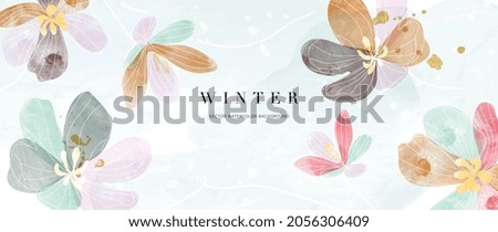 Watercolor art background vector. Wallpaper design with winter flower paint brush line art. Earth tone blue, pink, ivory, beige watercolor Illustration for prints, wall art, cover and invitation. Royalty-Free Stock Photo #2056306409