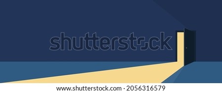 Half open secret door new opportunities concept vector, fear of the unknown, step inside the future. Royalty-Free Stock Photo #2056316579