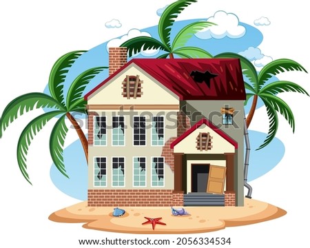 Abandon beach holiday house isolated illustration