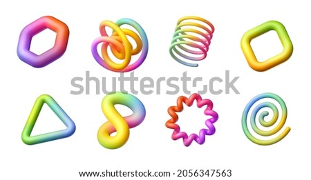 3d rendering. Different geometric shapes set. Modern minimal colorful objects. Simple clip art isolated on white background. Assorted icons, signs and symbols
