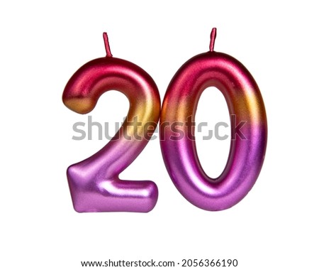 Rainbow color number 20 candle isolated on the white background