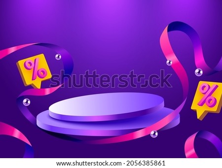 Colorful discount sale podium. Special offer composition. Vector illustration