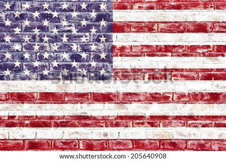 An American flag on a brick wall used as a wallpaper or background