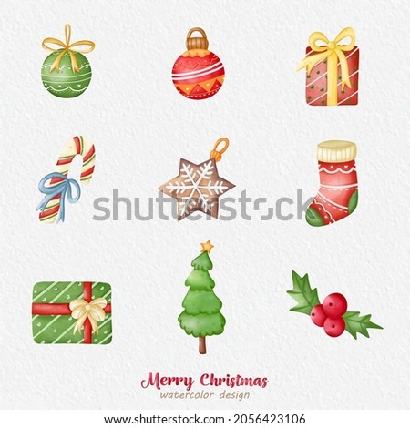 Christmas decoration watercolor illustration, with a paper background. For design, prints, fabric, or background. Christmas element vector.