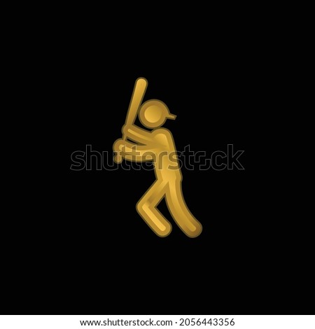 Baseball Player With Bat gold plated metalic icon or logo vector
