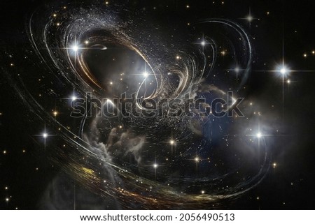 Gravity waves sci fi abstract background with interlacing spiral galactics and stars. Elements of this image furnished by NASA. Royalty-Free Stock Photo #2056490513