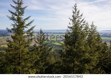 Skyline of Burlington and Mount Vernon in Washington. View from Little Mountain Park during Summer. Royalty-Free Stock Photo #2056517843
