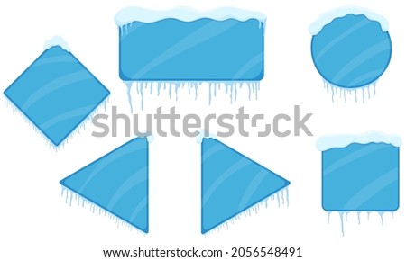 Winter  menu board set isolated on white. Blue interface game ui  frame with   icicle and snow. Cartoon  vector illustration Royalty-Free Stock Photo #2056548491