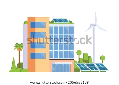Vector elements representing Green Powered Building. Eco Concept city illustration.