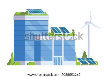 Vector elements representing Green Powered Building. Eco Concept city illustration.
