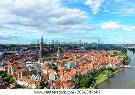 Aerial view of Ulm Minster when the weather is nice Royalty-Free Stock Photo #2056589687