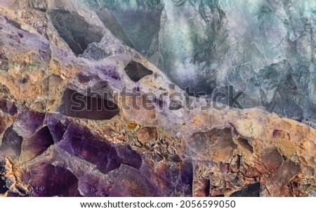 cyan and lilac fluorite texture macro photo Royalty-Free Stock Photo #2056599050