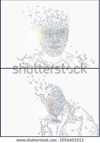 Artificial intelligence person shapes set vector. Face and form of human, monochrome sketch of futuristic abstract individual with tech created mind