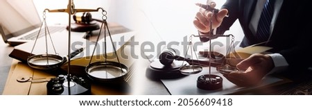 Businessman and Male lawyer or judge consult having team meeting with client, Law and Legal services concept.