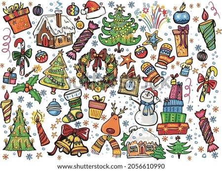 New Year and Christmas set of stickers.