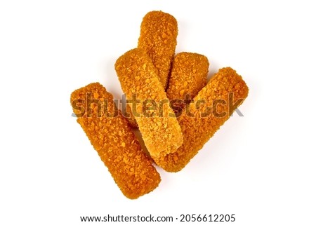 Deep fried fish fingers with french fries, isolated on white background