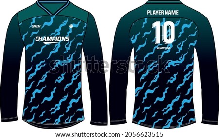 Long sleeve football jersey t shirt, Abstract Pattern Sports jersey design concept vector template, cricket jersey concept with front and back view for Motocross, Volleyball, Rugby uniform designs