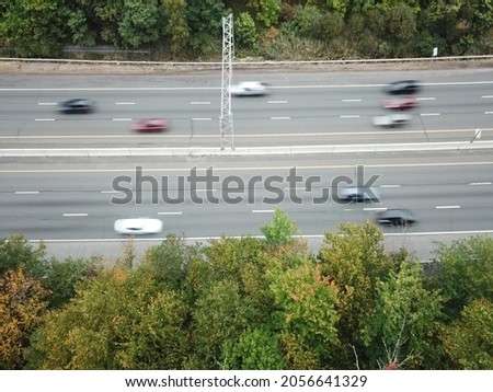 Motor Traffic on the Thruway I87 NYS Motorway seen from above. 

 Royalty-Free Stock Photo #2056641329