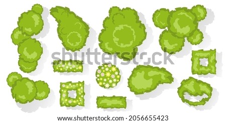 Trees and bushes top view for architectural and landscape design. Different colored blooming plants and trees vector set. Graphic, isolated on white. Vector. Elements for design projects. Green spaces Royalty-Free Stock Photo #2056655423