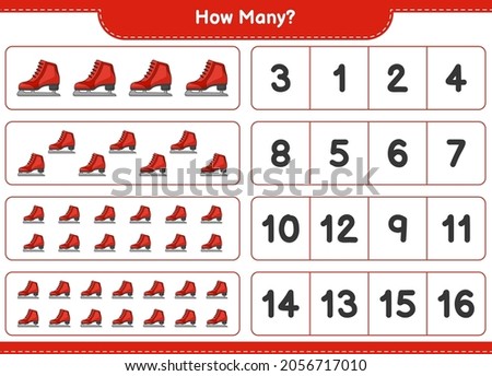 Counting game, how many Ice Skates. Educational children game, printable worksheet, vector illustration