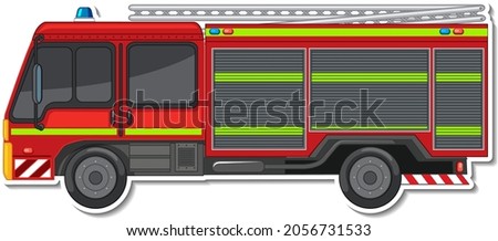 Sticker design with side view of fire truck isolated illustration
