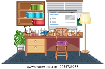 Workroom furniture set on white background illustration