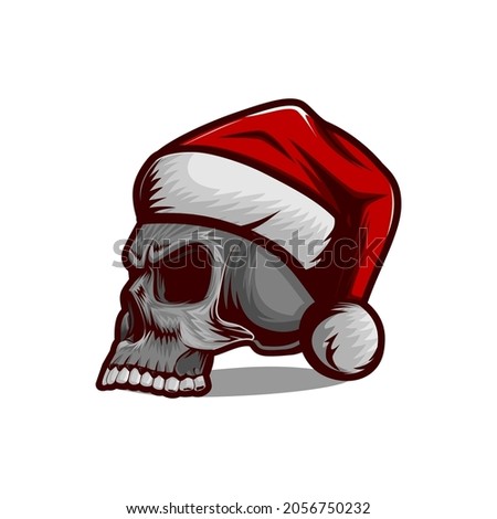 skull wearing christmas hat vector