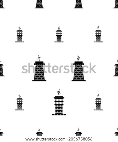 Brick Chimney Icon Seamless Pattern, Smoke Vent Vector Art Illustration