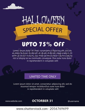 Halloween sale banner with bats and scary scene Vector
