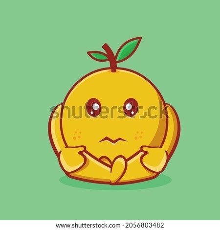 cute orange fruit mascot with sad expression isolated cartoon in flat style