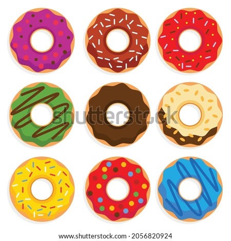 set of colorful yummy donuts vector illustration 