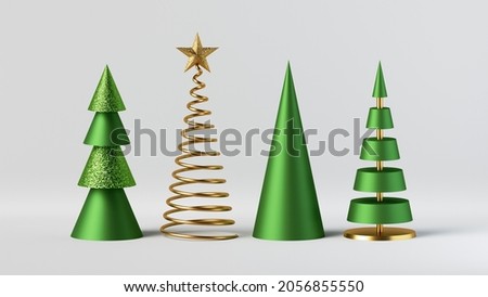 3d render, abstract Christmas tree collection, festive infographics. Holiday statistics, business metaphor. Modern minimal holiday background