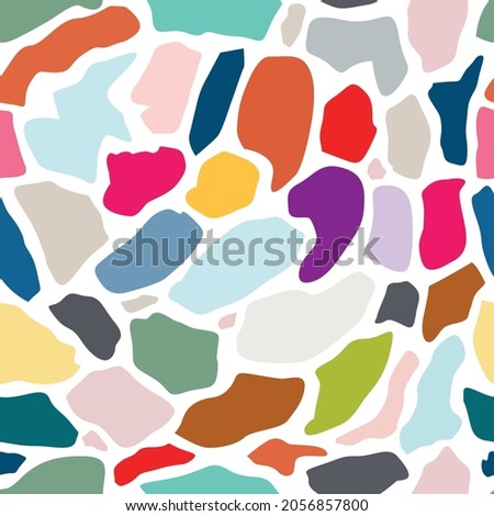 abstract vector seamless stain pattern in trendy 2022 colors. bright and colorful. for fabric, wrapping paper and background in design.